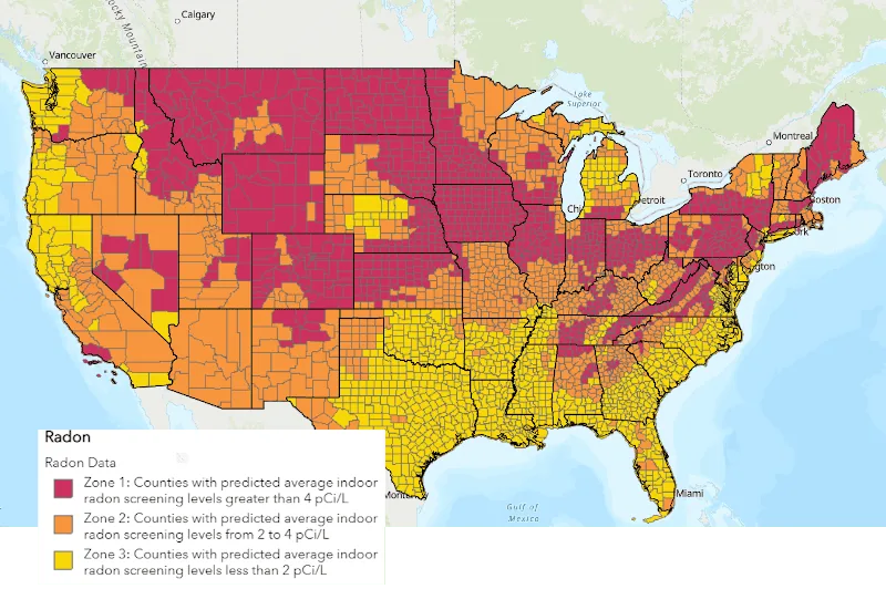 EPA radon gas action levels for Florida