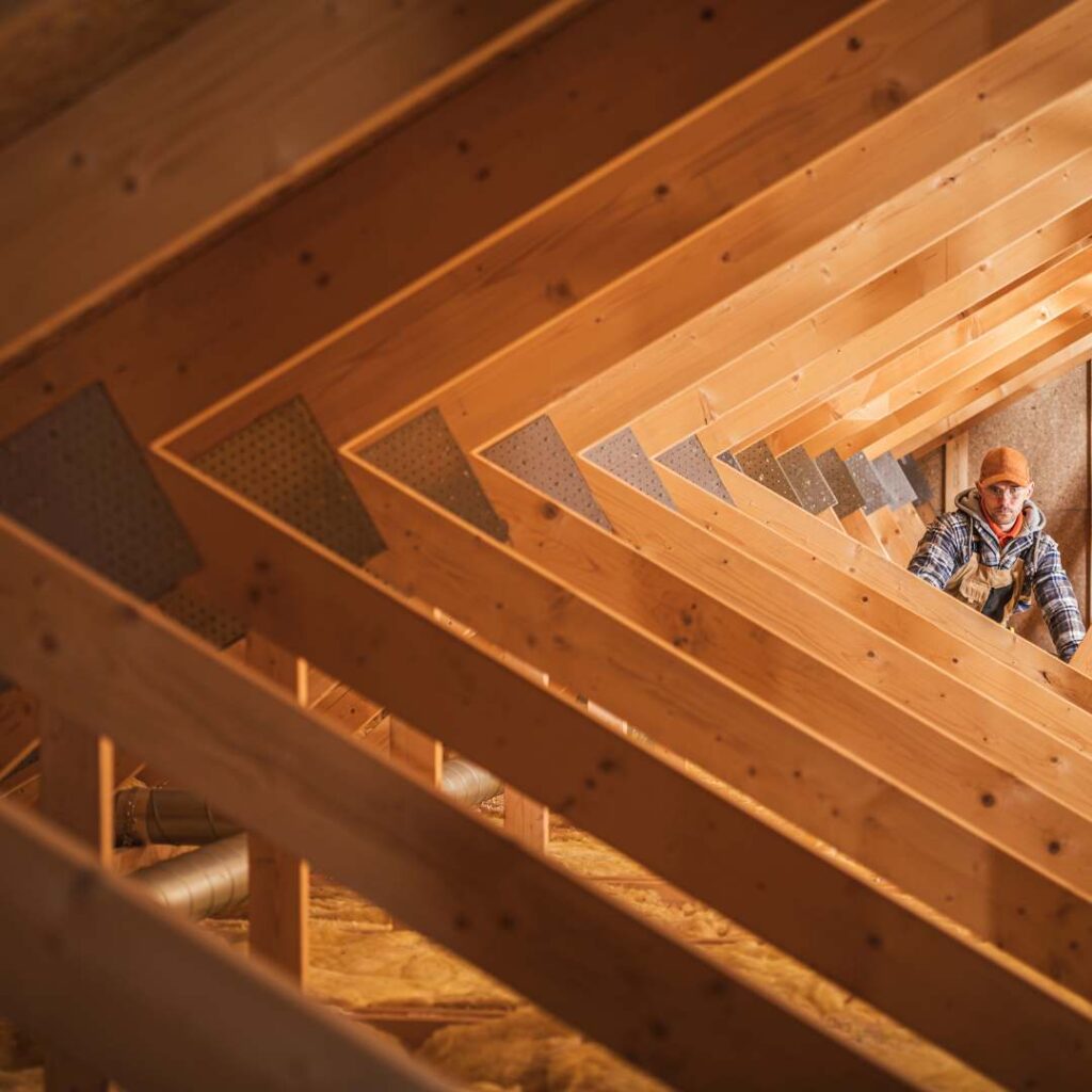 An example of someone performing an attic mold inspection in Jacksonville FL.