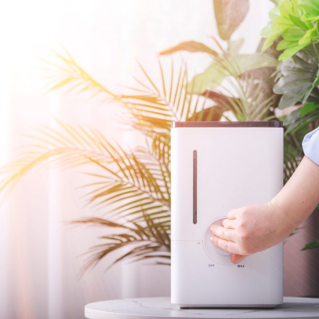 Improve indoor air quality Jacksonville: An image of someone adjusting an air purifier in their home.