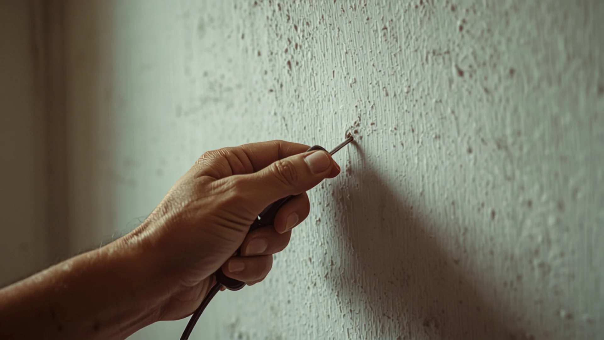 Moisture meter probe checking drywall for hidden moisture during a mold clearance inspection in Jacksonville, FL